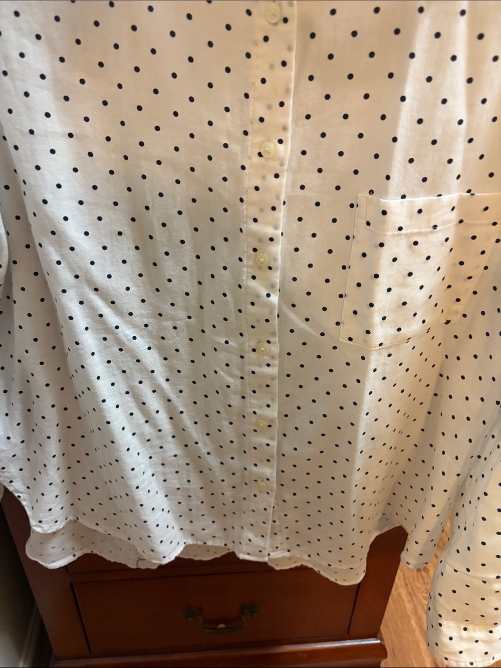 LOFT White Shirt with Navy Polka Dots - Casual Button-Down - Picture 3 of 4